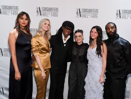 Nile Rodgers with 2023 and 2024 SHOF Scholarship recipients Sierra Spirit, Molly Kate Kestner, Matilda Marigolds, Ava Liv Mabry and Rodney Chrome