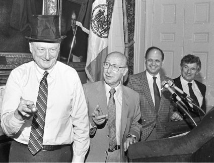 Ed Koch, Sammy Cahn, Charles Strouse, and Sid Bernstein