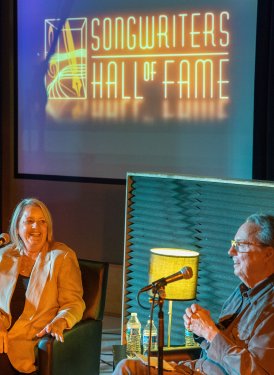 Liz Rose in conversation with Jody Williams during the Songwriters Hall of Fame Masters Session held at historic Columbia Studio A in Nashville.
