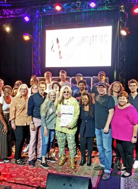 Kathy Spanberger, Mike Todd, Barbara Cane, Allee Willis, Patrice Rushen, Chris Sampson and Mary Jo Mennella with USC students