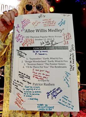Patrice Rushen presented Willis with a bound copy of her personal arrangement of Willis’ medley of hits, autographed by the very talented students who performed in the ensemble. 