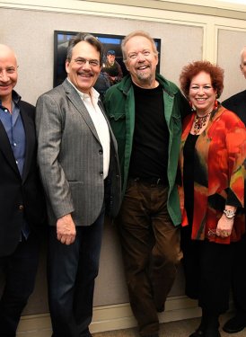 (left to right) NYU's Kevin Haden, Professor Larry Miller & Phil Galdston, Don Schlitz, SHOF East Coast Education Committee Chair Karen Sherry, NYU's Professor Robert Rowe and SHOF Board Member John Titta