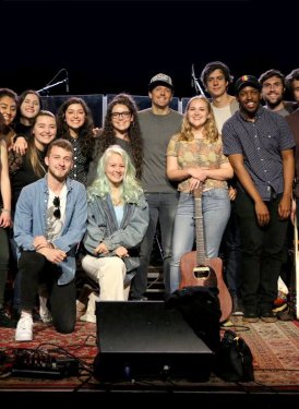 (left to right) Jensen McRae, Adam Yaron, Ethan Tasch, Noa Zimmerman, Taylor Melosche, Jessi Mason, Caroline Hisel, Georgia Greene, Quinn D'Andrea, Jason Mraz, Lauren Jones, Jack DeMeo, Jarren Heidelberg, Carter Couron, R.C. Rossell, Sara Mulford, Henry Solomon, (kneeling) Erez Potok-Holmes, McCall Kimball