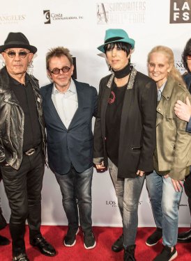 (left to right) - SHOF West Coast Committee members Michael Pizzutto and Kathy Spanberger, West Coast Committee Chair / SHOF Board Member Mary Jo Mennella, SHOF inductees Bernie Taupin, Paul Williams and Diane Warren, SHOF West Coast Committee member Barbara Cane, SHOF Board Member John Titta and West Coast Committee members Donna Caseine and Mike Todd