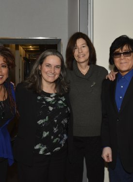 (left to right) SHOF Board member Jim Steinblatt, Valerie Simpson, ASCAPs Lauren Iossa, ASCAP Foundation Director Colleen McDonough, SHOF Board Member John Titta and NYUs Phil Galdston