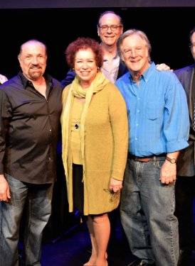 (l to r) NYUs Phil Galdston, SHOF Board Member John Titta, Felix Cavaliere, SHOF Board Member/Education Committee Vice Chair Karen Sherry, SHOF Board Member Charlie Feldman, John Sebastian, NYU's Dept. of Music & Performing Arts Professions Director Ron Sadoff and SHOF Board Member/Education Committee Chair Robbin Ahrold - 
All photos by April Anderson