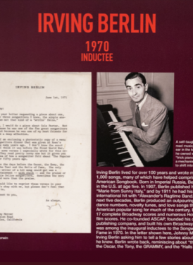 SHOF Inductee Irving Berlin's display features an original letter he wrote in 1971 to Mercer.