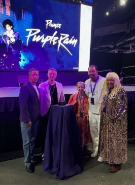 (left to right): John J. Chaisson, event liaison; Mitch Maguire, event co-producer; Prince’s sister and Paisley Park Enterprises director Norrine Nelson; Mark Webster, event co-producer, Prince’s sister and event executive producer, Sharon L. Nelson
